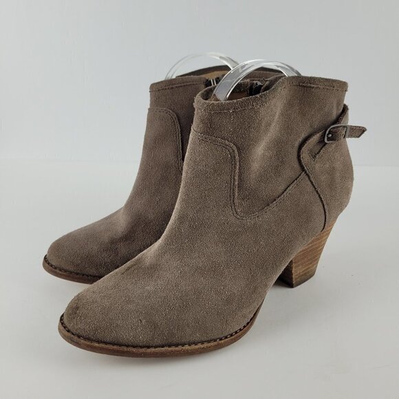 Splendid Taupe Gray Suede Buckle Strap Ankle Heeled Boot C205/3078 - Picture 3 of 12
